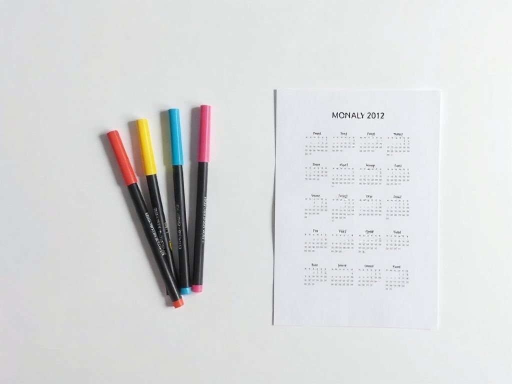Colored markers arranged next to a planner grid for color coding