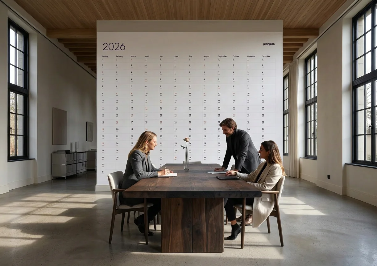 Wall planner in an office setting
