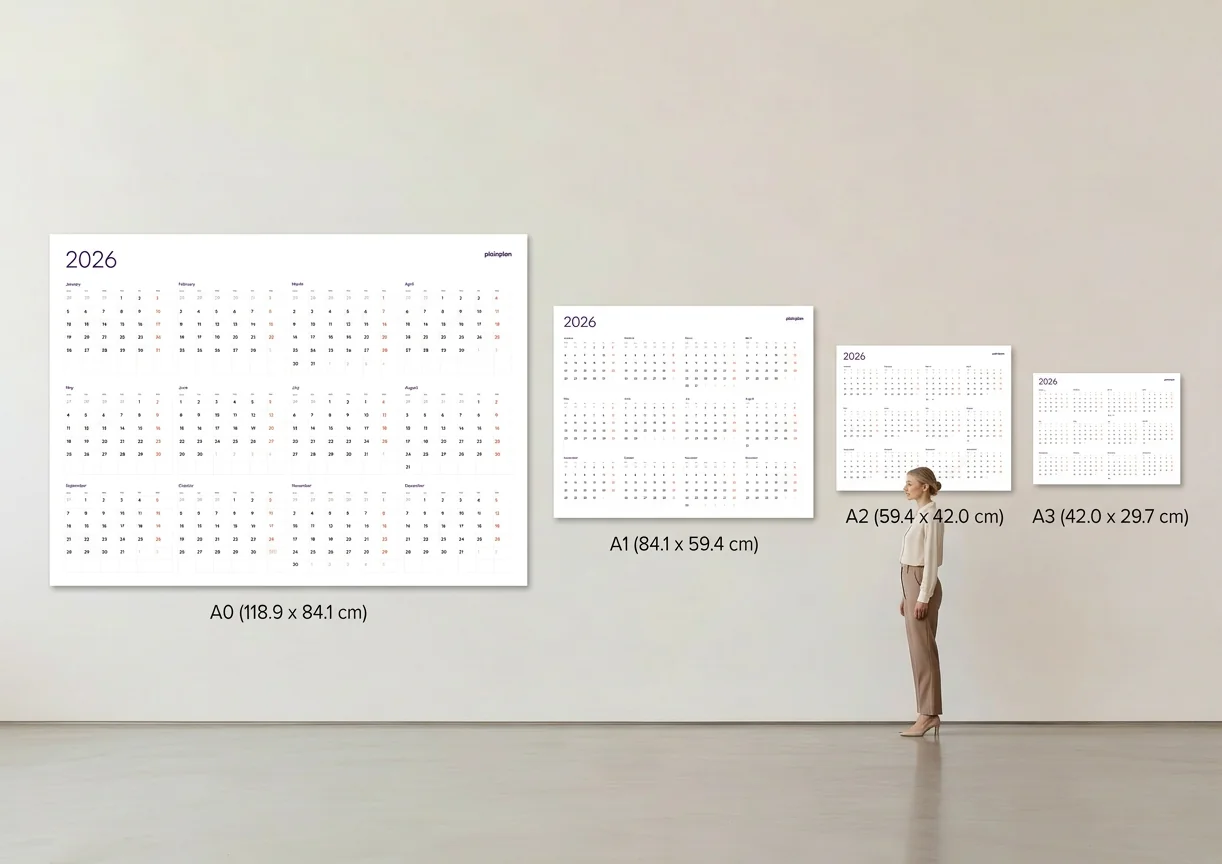 Wall planner at different print sizes &mdash; A3, A2, A1