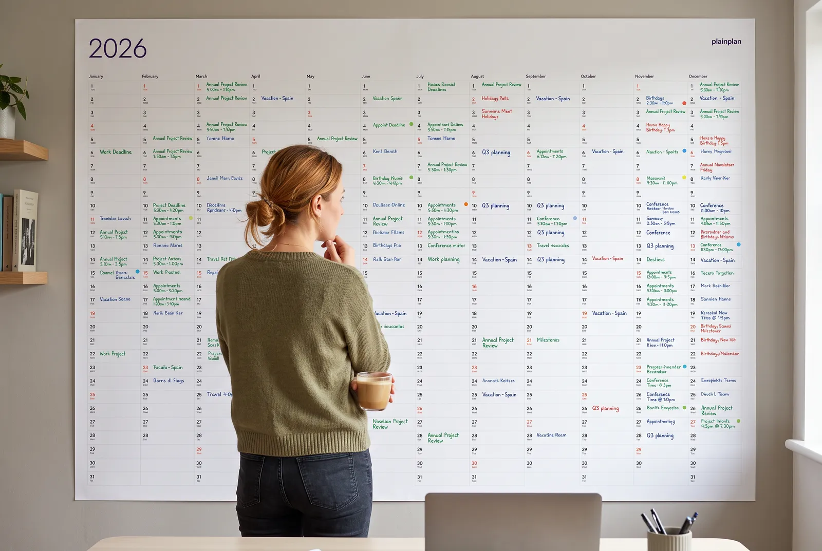 Annual review with wall planner - old year next to new