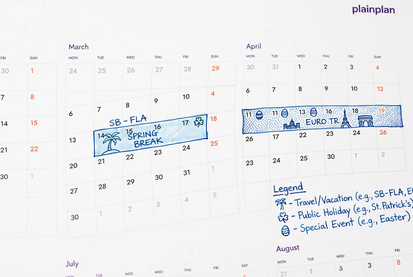 Person at desk looking at wall planner during weekly review