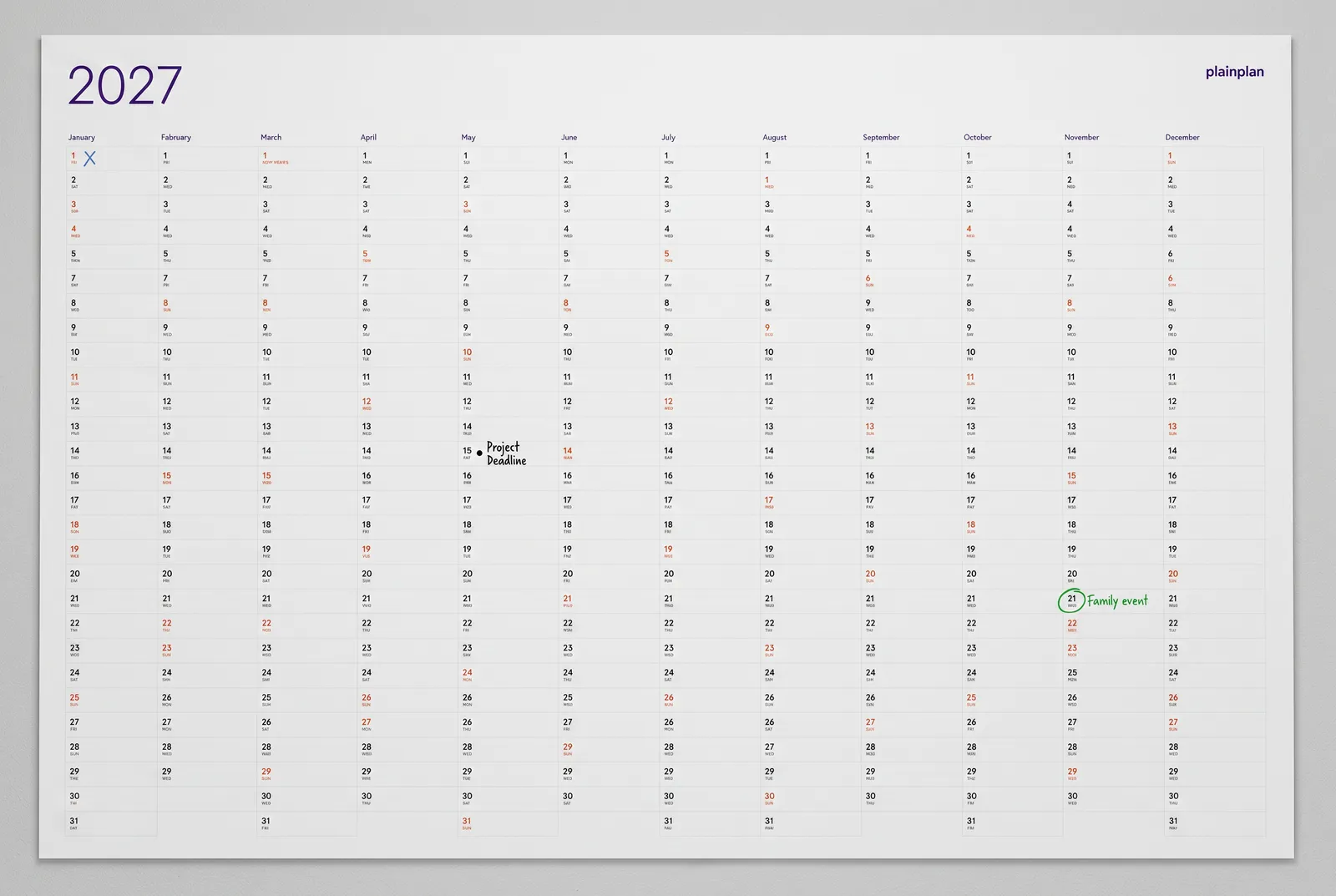 Plain printable calendar 2027 - free templates vs vector PDF