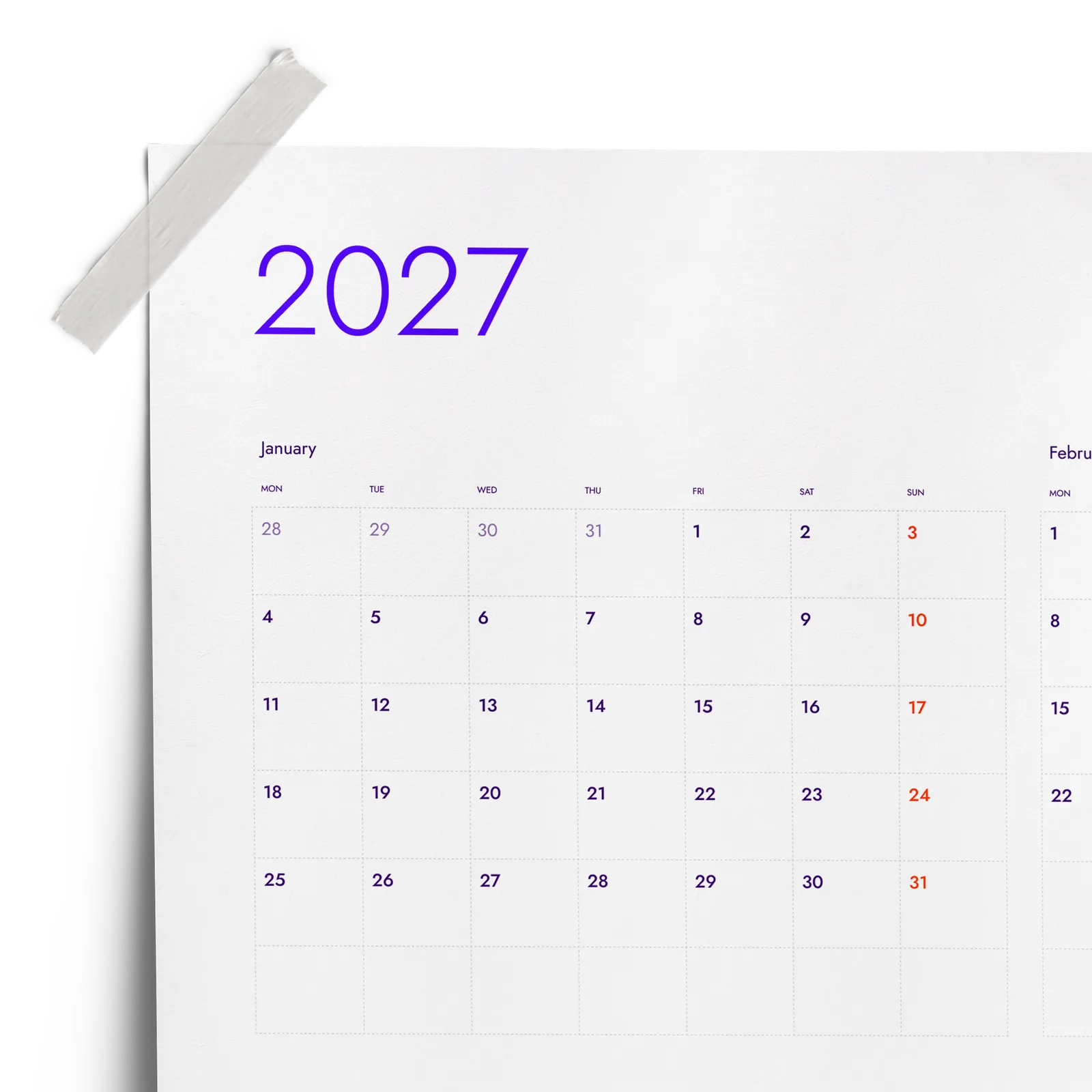 plainplan Square grid - classic monthly squares