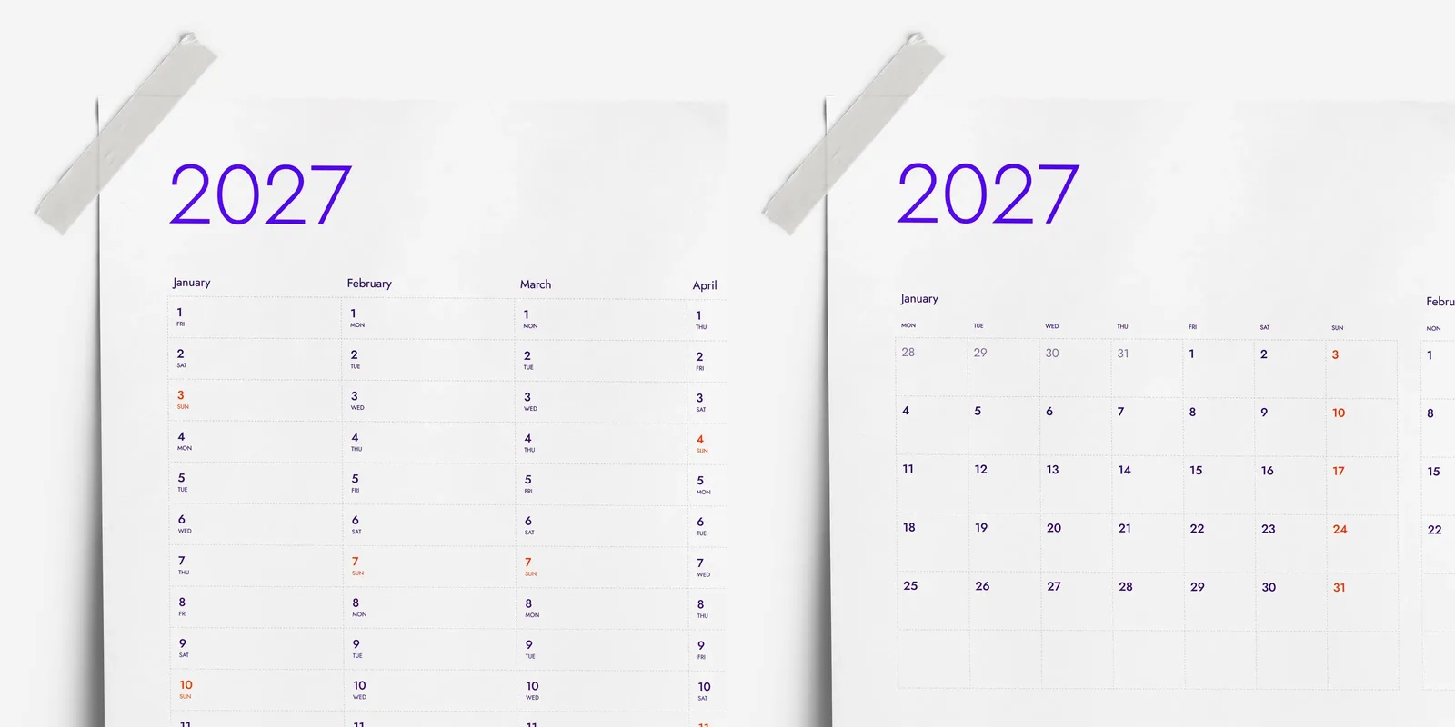 plainplan 2027 Vertical grid and Square grid side by side - both layouts in every order