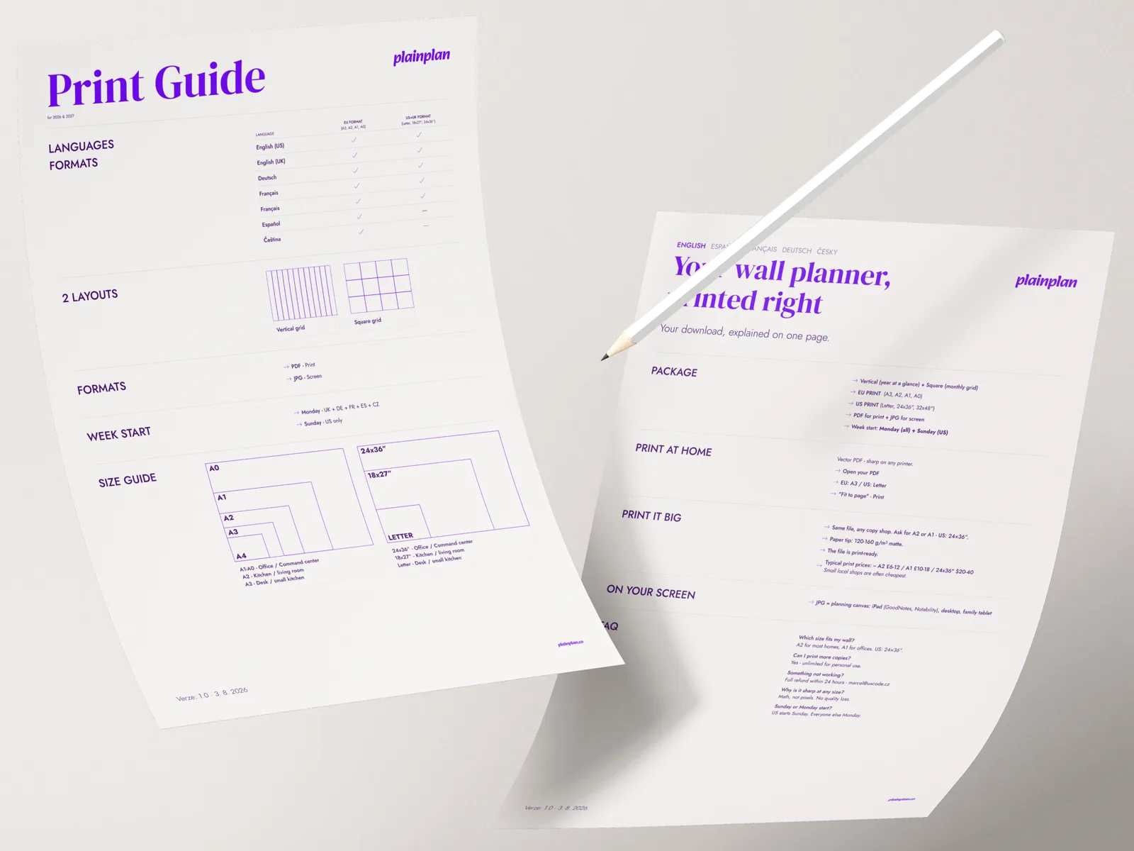 Printed plainplan print guide on a desk